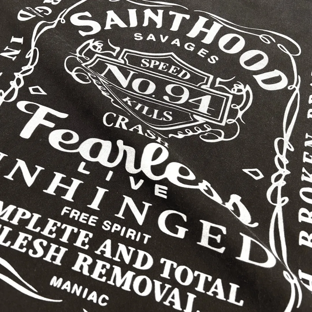 American-style Saint Michael letter print, vintage washed and distressed, loose round neck short sleeves, digital white ink direct spray, the fabric is breathable, and the pattern is three-dimensional and clear. Fabric: Double yarn 240g Style number: S865 Size: S-M-L-XL Color: Washed black Price: P118